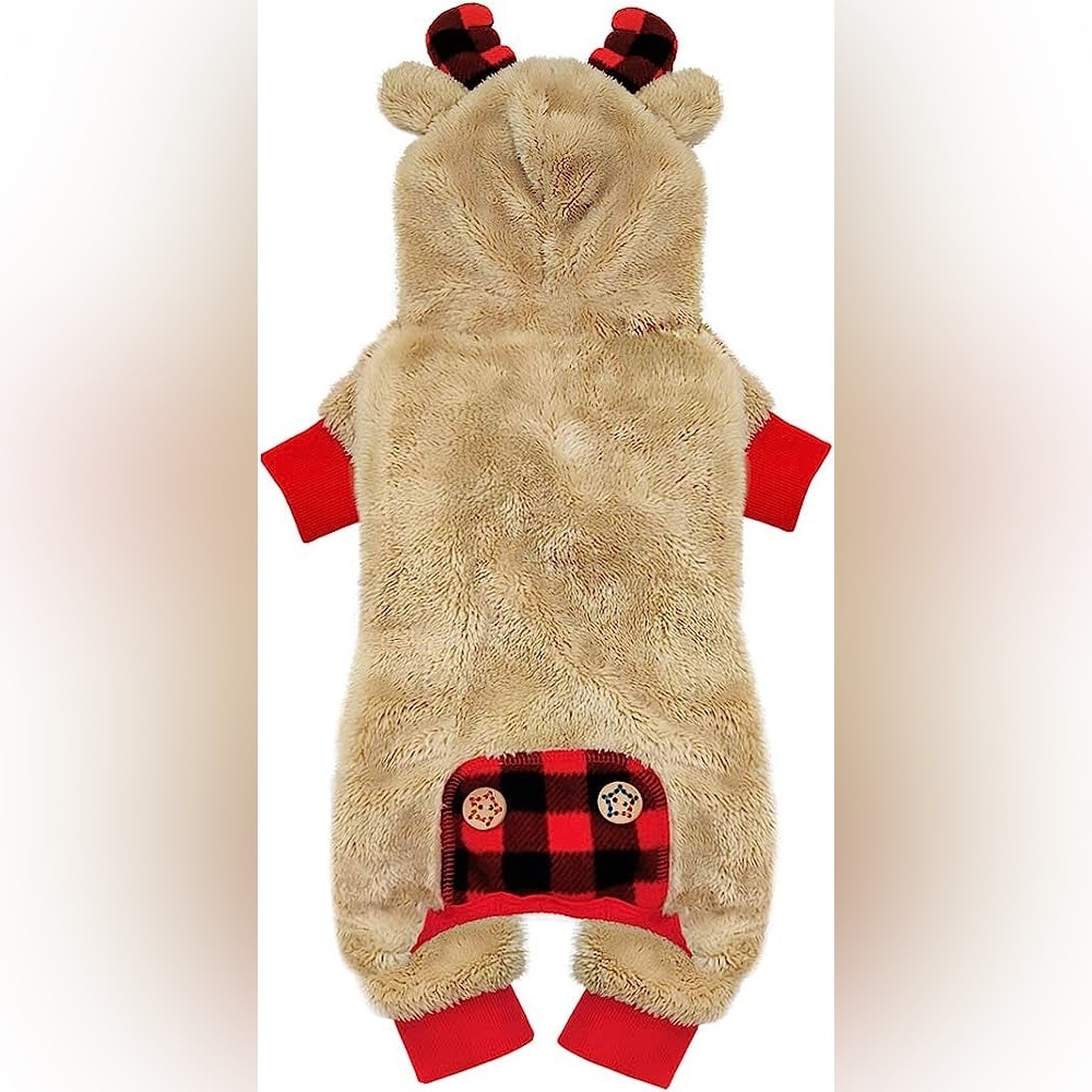 KYEESE Dog Pajamas Reindeer Christmas  Bowtie Red plaid Pet Pajamas sz M NWT